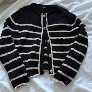 Massimo Dutti Black Knit Cardigan with Gold Button
